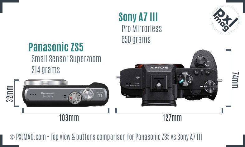 Panasonic ZS5 vs Sony A7 III top view buttons comparison
