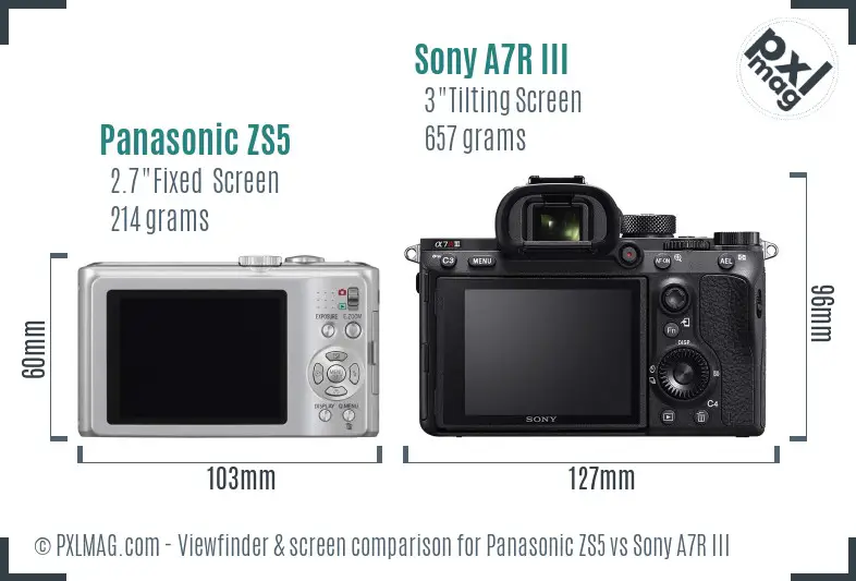 Panasonic ZS5 vs Sony A7R III Screen and Viewfinder comparison