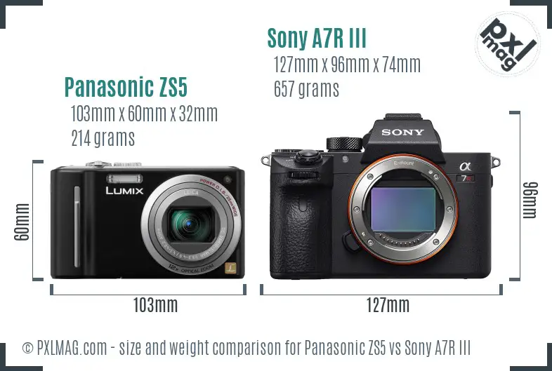 Panasonic ZS5 vs Sony A7R III size comparison