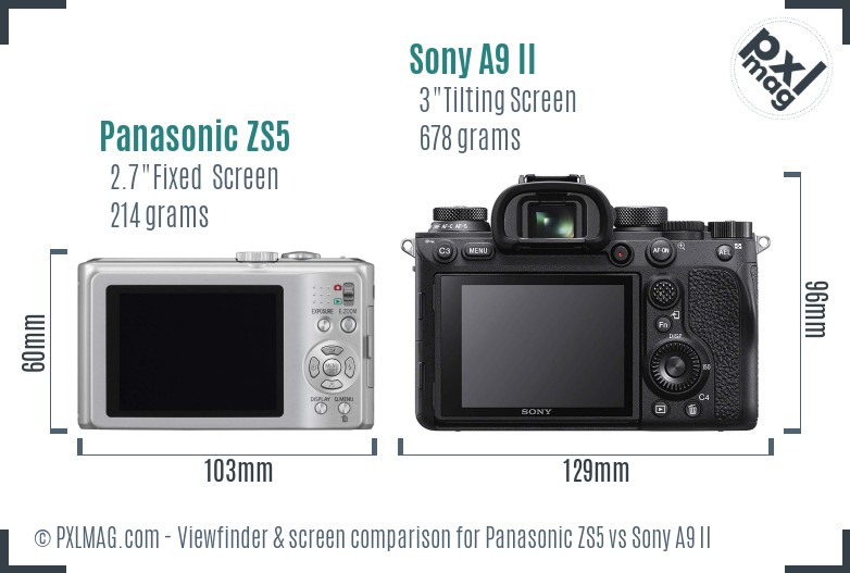 Panasonic ZS5 vs Sony A9 II Screen and Viewfinder comparison