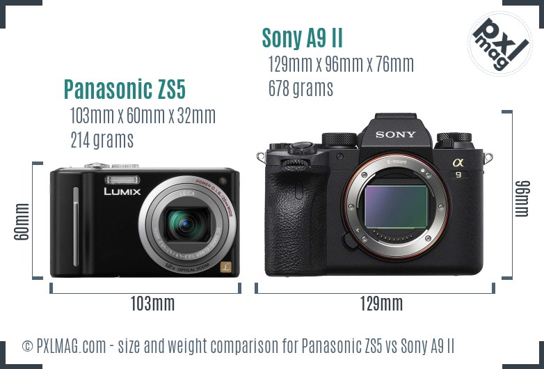 Panasonic ZS5 vs Sony A9 II size comparison