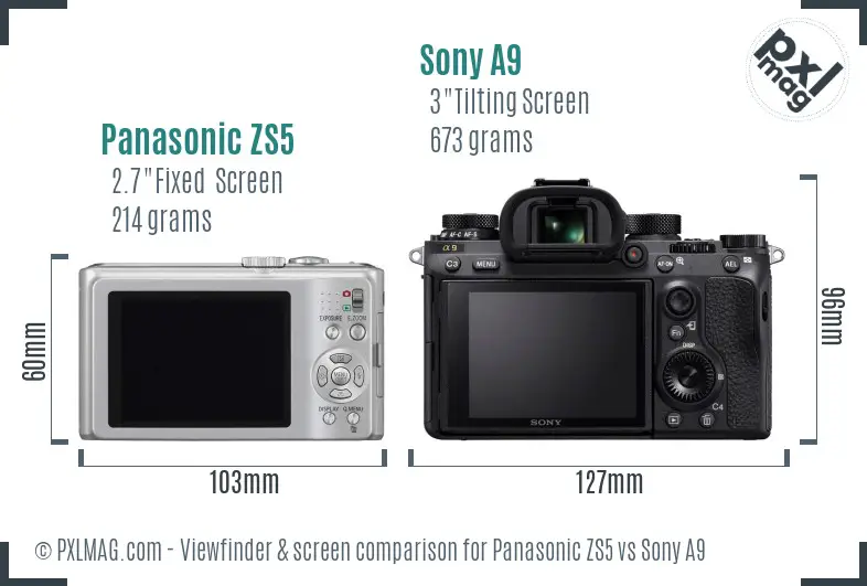Panasonic ZS5 vs Sony A9 Screen and Viewfinder comparison