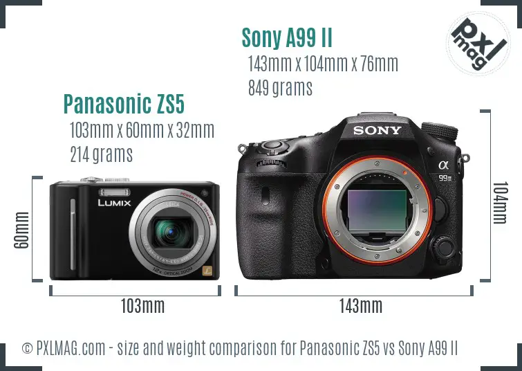 Panasonic ZS5 vs Sony A99 II size comparison