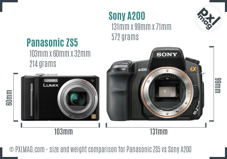 Panasonic ZS5 vs Sony A200 size comparison