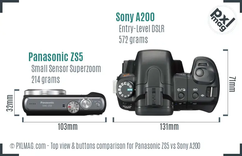 Panasonic ZS5 vs Sony A200 top view buttons comparison