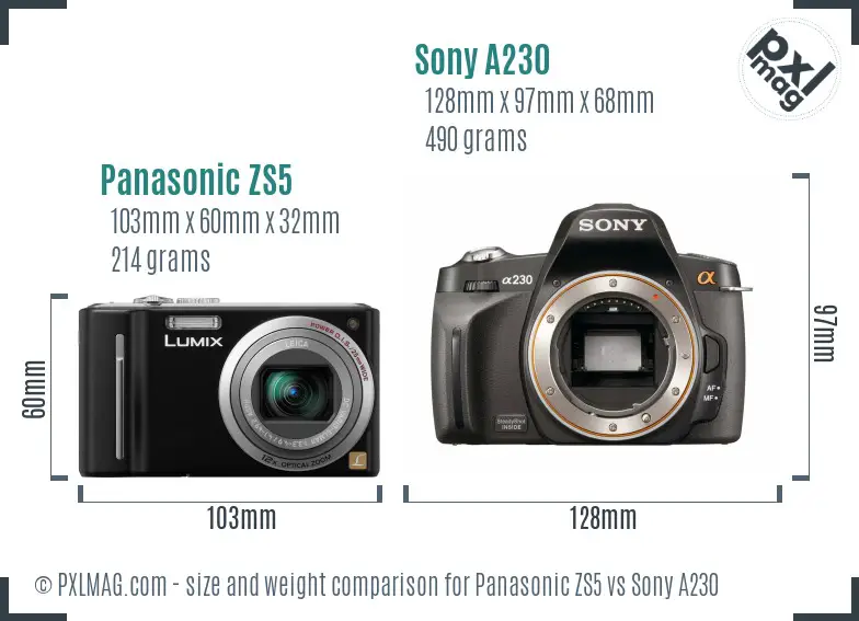 Panasonic ZS5 vs Sony A230 size comparison