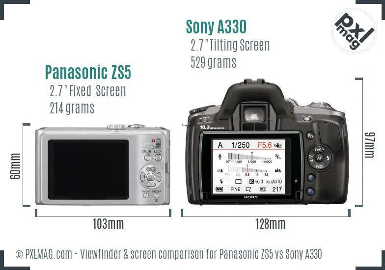 Panasonic ZS5 vs Sony A330 Screen and Viewfinder comparison