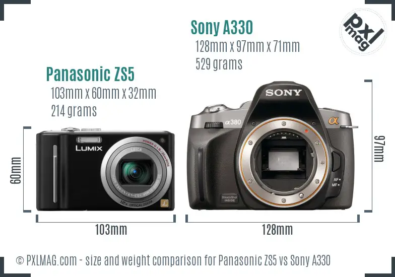 Panasonic ZS5 vs Sony A330 size comparison