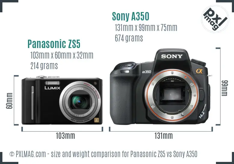 Panasonic ZS5 vs Sony A350 size comparison