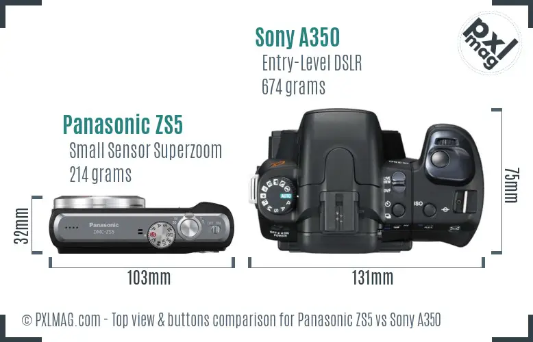 Panasonic ZS5 vs Sony A350 top view buttons comparison