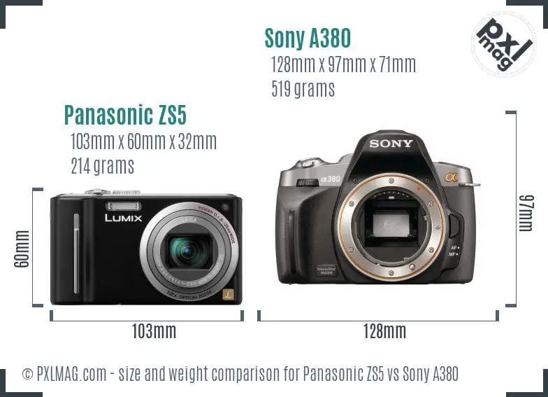 Panasonic ZS5 vs Sony A380 size comparison