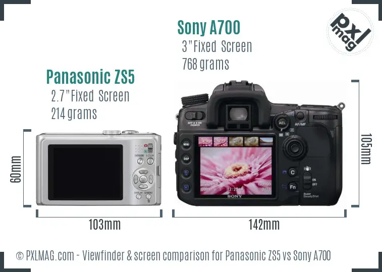 Panasonic ZS5 vs Sony A700 Screen and Viewfinder comparison Panasonic ZS5 vs Sony A700 Screen and Viewfinder comparison