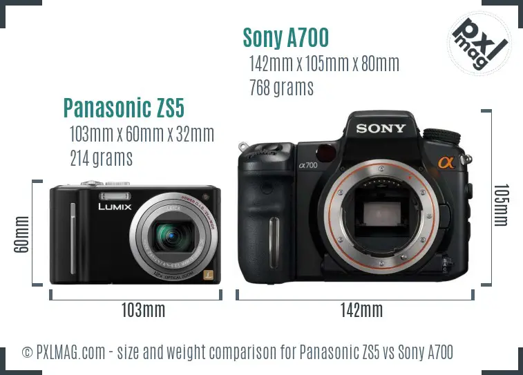 Panasonic ZS5 vs Sony A700 size comparison Panasonic ZS5 vs Sony A700 size comparison
