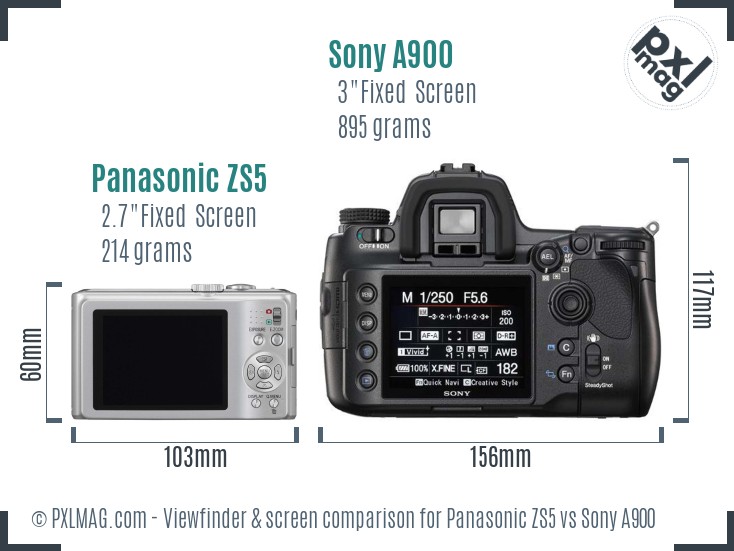 Panasonic ZS5 vs Sony A900 Screen and Viewfinder comparison