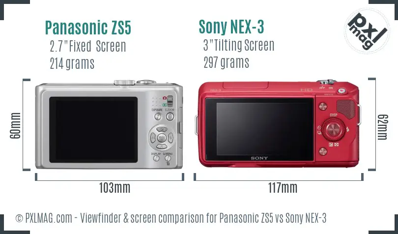 Panasonic ZS5 vs Sony NEX-3 Screen and Viewfinder comparison