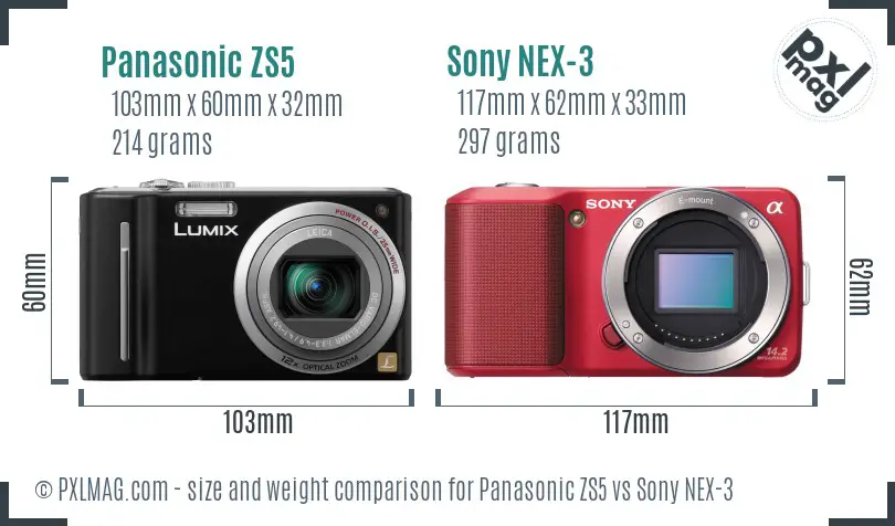 Panasonic ZS5 vs Sony NEX-3 size comparison