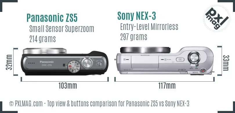 Panasonic ZS5 vs Sony NEX-3 top view buttons comparison