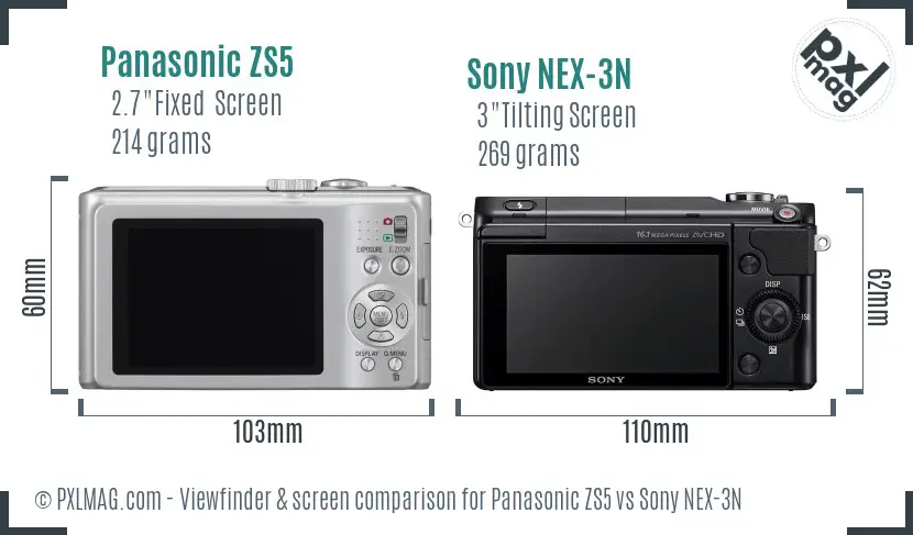 Panasonic ZS5 vs Sony NEX-3N Screen and Viewfinder comparison Panasonic ZS5 vs Sony NEX-3N Screen and Viewfinder comparison