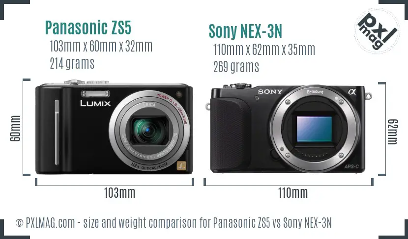 Panasonic ZS5 vs Sony NEX-3N size comparison Panasonic ZS5 vs Sony NEX-3N size comparison