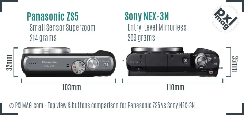 Panasonic ZS5 vs Sony NEX-3N top view buttons comparison Panasonic ZS5 vs Sony NEX-3N top view buttons comparison