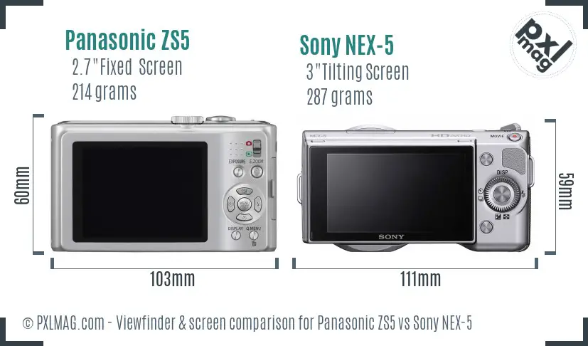 Panasonic ZS5 vs Sony NEX-5 Screen and Viewfinder comparison