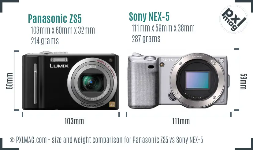 Panasonic ZS5 vs Sony NEX-5 size comparison