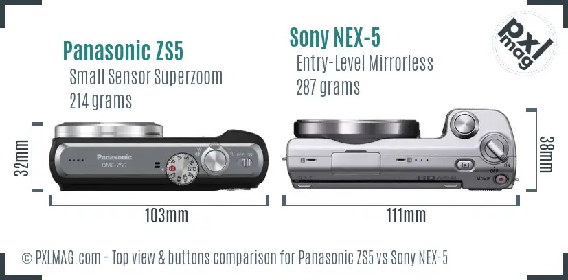 Panasonic ZS5 vs Sony NEX-5 top view buttons comparison