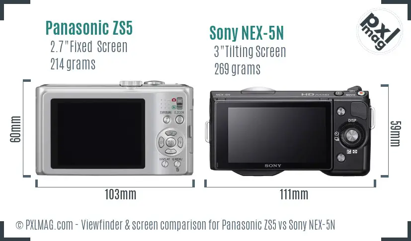 Panasonic ZS5 vs Sony NEX-5N Screen and Viewfinder comparison