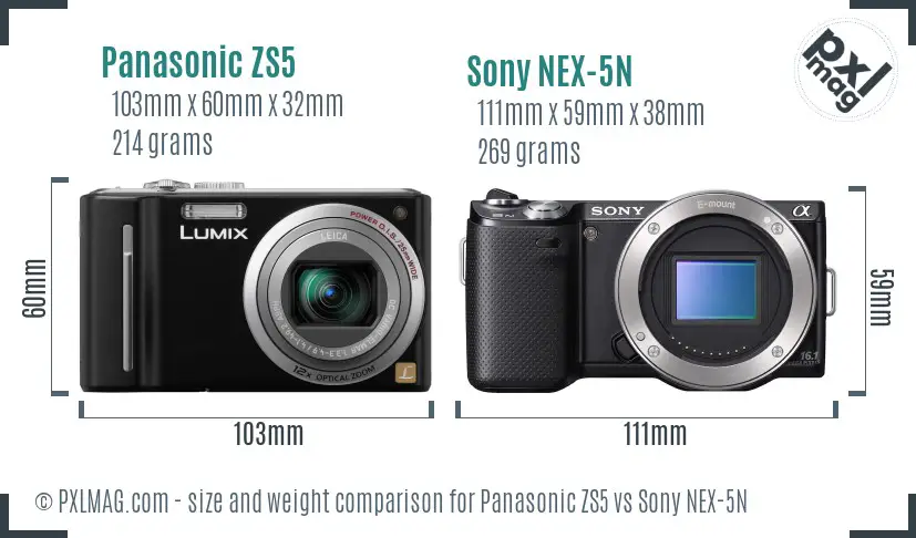 Panasonic ZS5 vs Sony NEX-5N size comparison