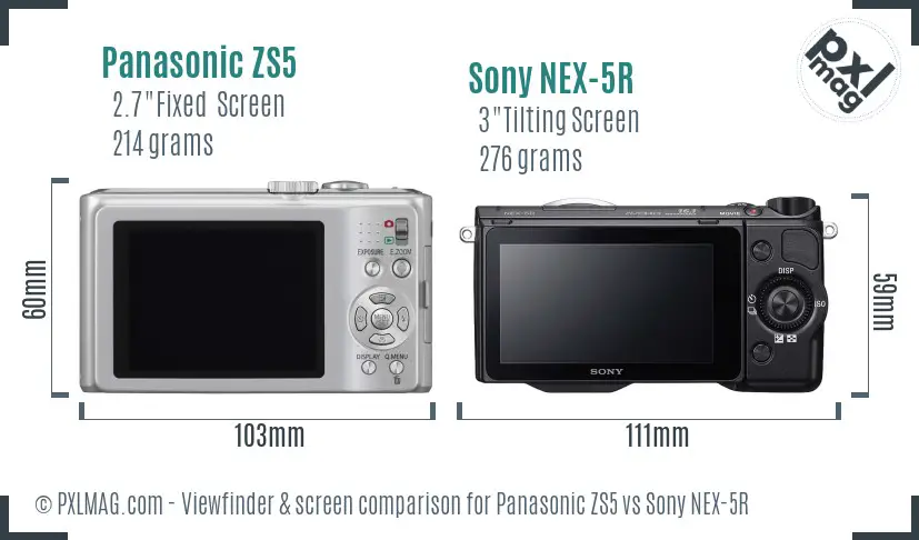 Panasonic ZS5 vs Sony NEX-5R Screen and Viewfinder comparison