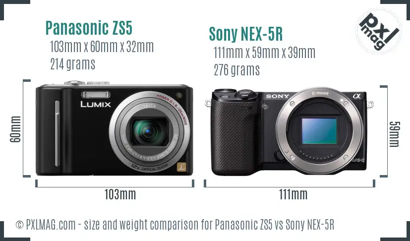 Panasonic ZS5 vs Sony NEX-5R size comparison