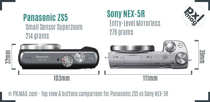 Panasonic ZS5 vs Sony NEX-5R top view buttons comparison