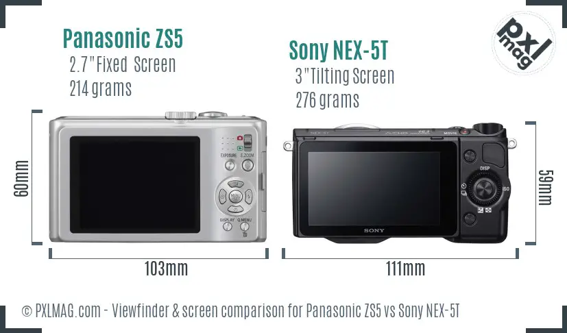 Panasonic ZS5 vs Sony NEX-5T Screen and Viewfinder comparison Panasonic ZS5 vs Sony NEX-5T Screen and Viewfinder comparison