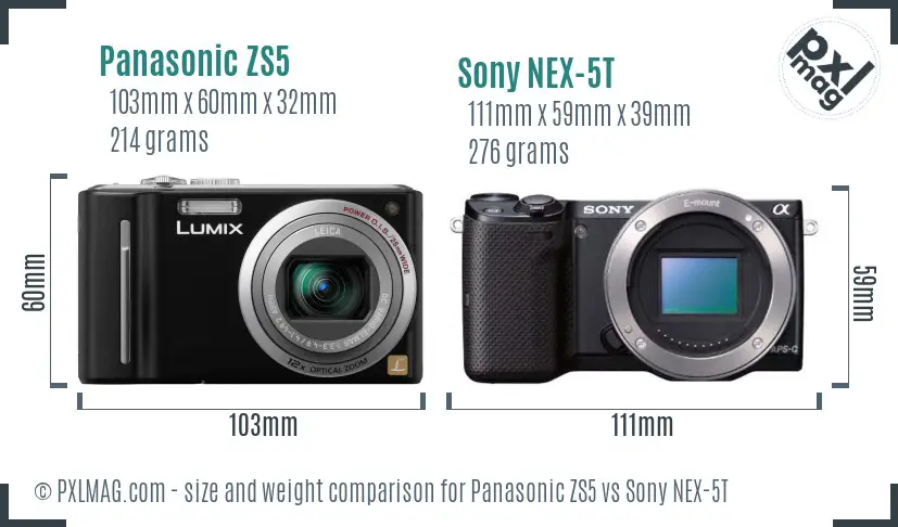 Panasonic ZS5 vs Sony NEX-5T size comparison Panasonic ZS5 vs Sony NEX-5T size comparison