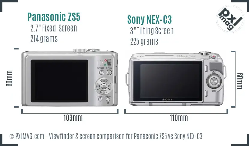 Panasonic ZS5 vs Sony NEX-C3 Screen and Viewfinder comparison