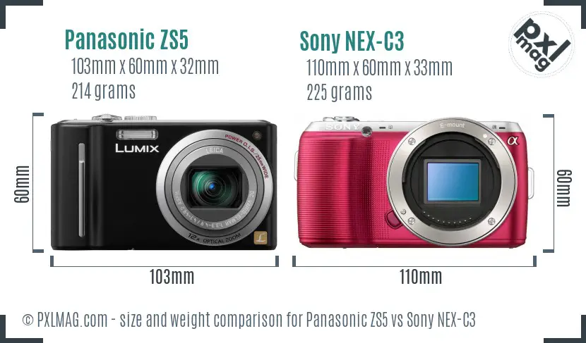 Panasonic ZS5 vs Sony NEX-C3 size comparison Panasonic ZS5 vs Sony NEX-C3 size comparison