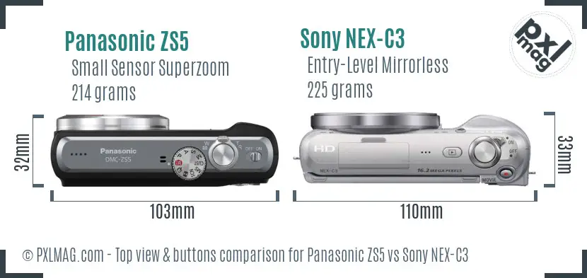 Panasonic ZS5 vs Sony NEX-C3 top view buttons comparison