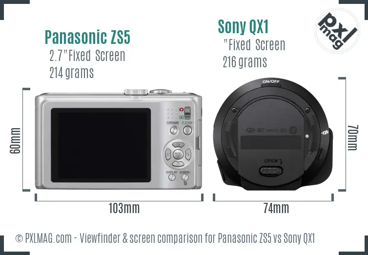 Panasonic ZS5 vs Sony QX1 Screen and Viewfinder comparison