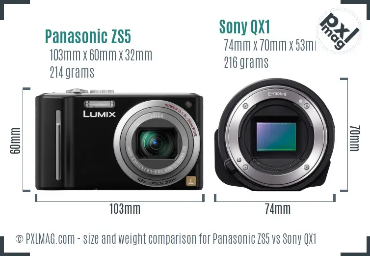 Panasonic ZS5 vs Sony QX1 size comparison