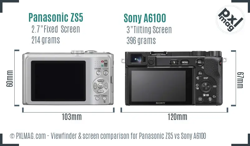 Panasonic ZS5 vs Sony A6100 Screen and Viewfinder comparison