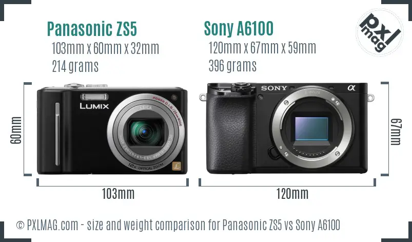 Panasonic ZS5 vs Sony A6100 size comparison