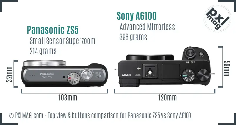 Panasonic ZS5 vs Sony A6100 top view buttons comparison