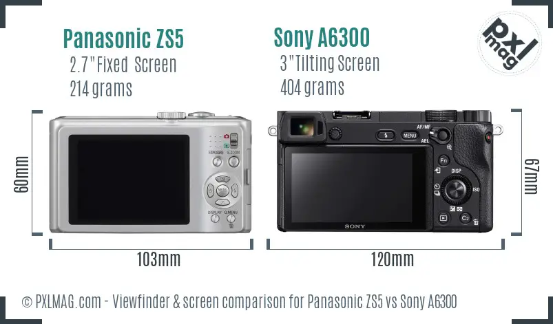 Panasonic ZS5 vs Sony A6300 Screen and Viewfinder comparison
