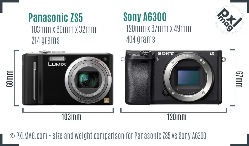 Panasonic ZS5 vs Sony A6300 size comparison