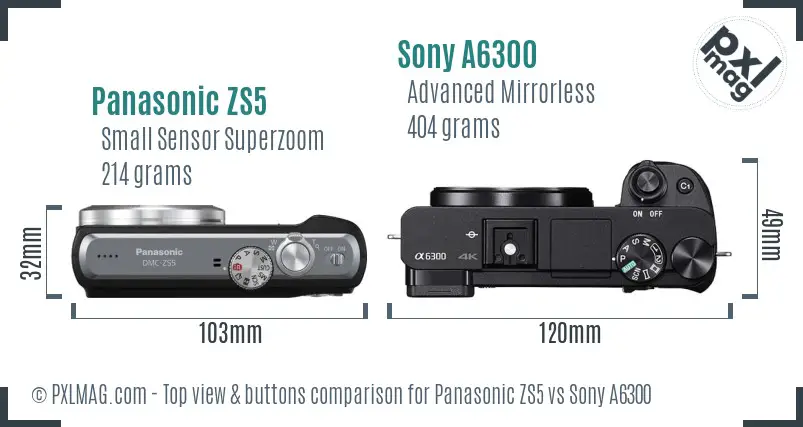 Panasonic ZS5 vs Sony A6300 top view buttons comparison