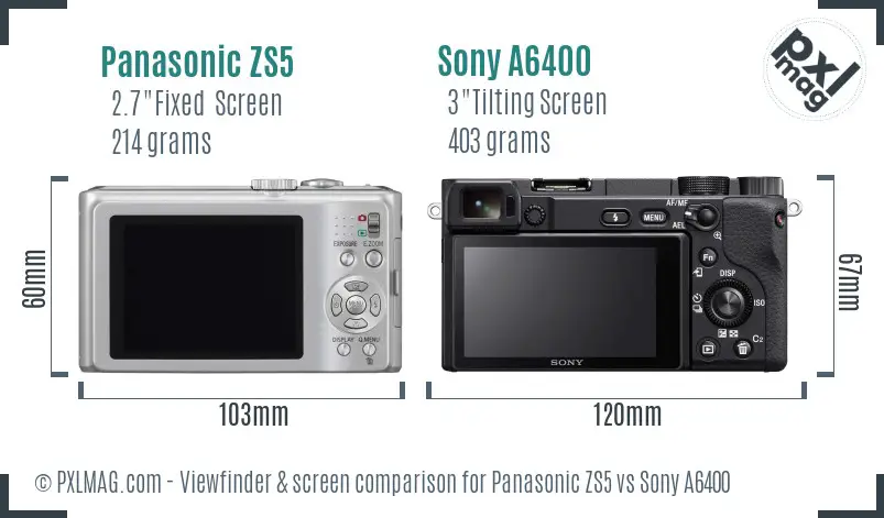 Panasonic ZS5 vs Sony A6400 Screen and Viewfinder comparison