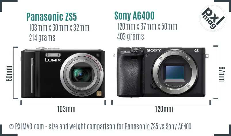 Panasonic ZS5 vs Sony A6400 size comparison