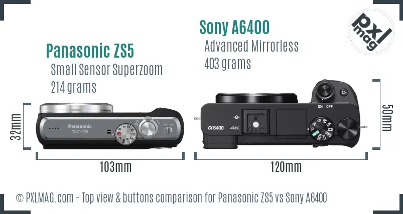 Panasonic ZS5 vs Sony A6400 top view buttons comparison