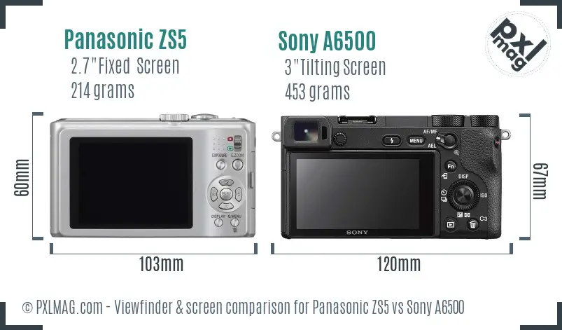 Panasonic ZS5 vs Sony A6500 Screen and Viewfinder comparison Panasonic ZS5 vs Sony A6500 Screen and Viewfinder comparison