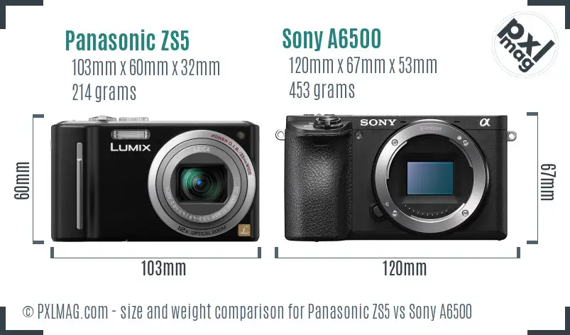 Panasonic ZS5 vs Sony A6500 size comparison Panasonic ZS5 vs Sony A6500 size comparison